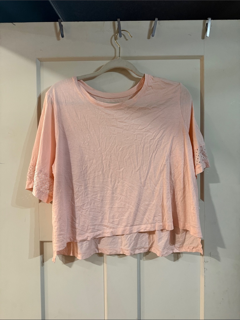 Eddie Bauer Pale Pink Lace-Trim Crop Top